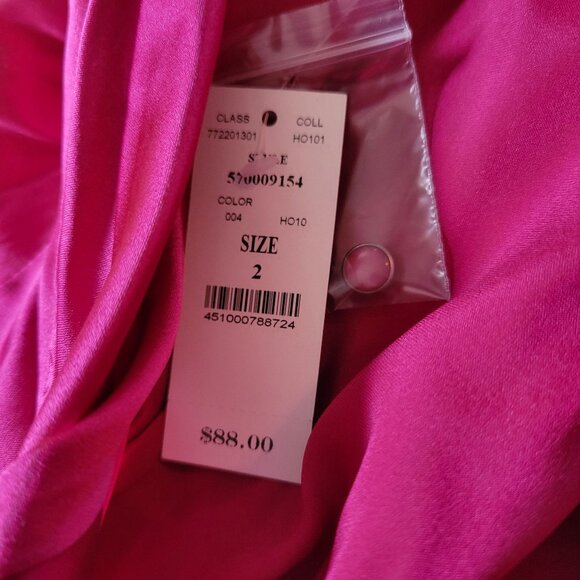 White House Black Market Womens Fuchsia Silk Blouse With Tie Neck Size 2 NWT - Picture 4 of 6